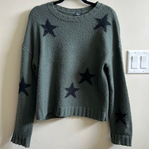 Fuzzy Olive green Rails sweater with black stars
